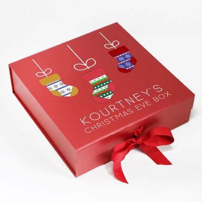 Luxury Cosmetic Skincare Packaging Red Christmas Gift Box With Magnetic Fastening Flap