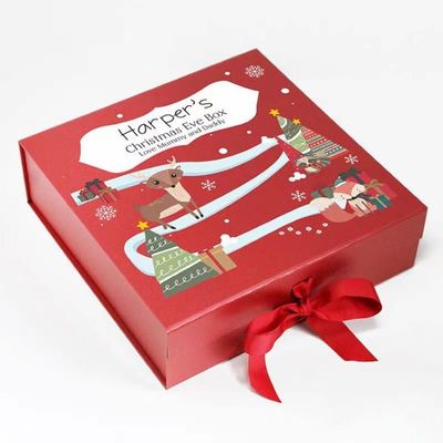 Luxury Cosmetic Skincare Packaging Red Christmas Gift Box With Magnetic Fastening Flap