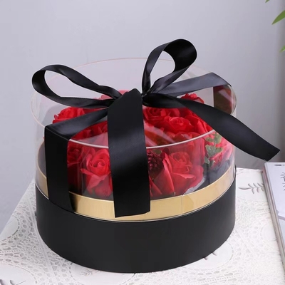 Cylindrical Bouquet Innovative Biodegradable Packaging Gift Clear PVC With Ribbon