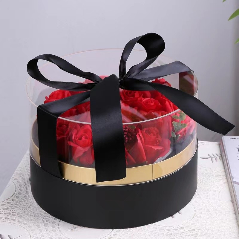 Cylindrical Bouquet Innovative Biodegradable Packaging Gift Clear PVC With Ribbon